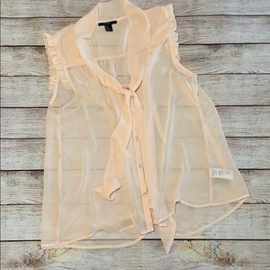 Forever 21 Pink Sheer Mock-Neck Necktie Top Medium